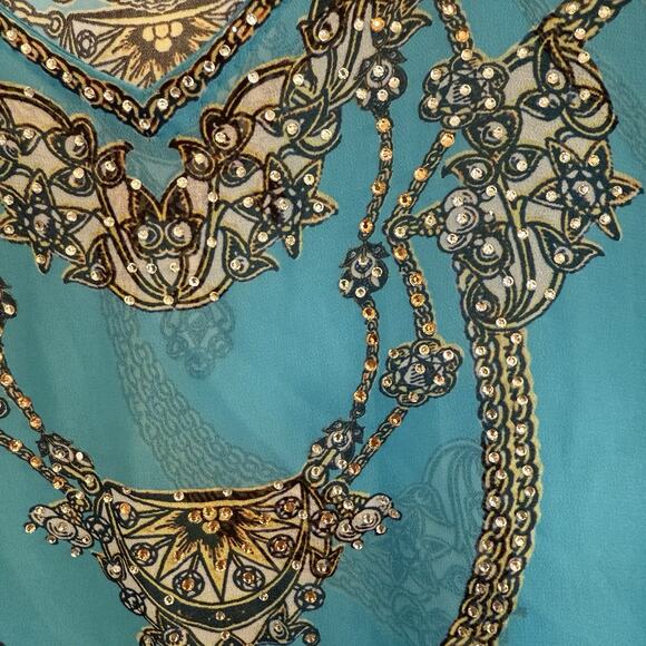 Kaftan Kimono Dress Sz XL Blue Sequins Summer Beach Wear CoverUp Vacation Cruise - Picture 6 of 13